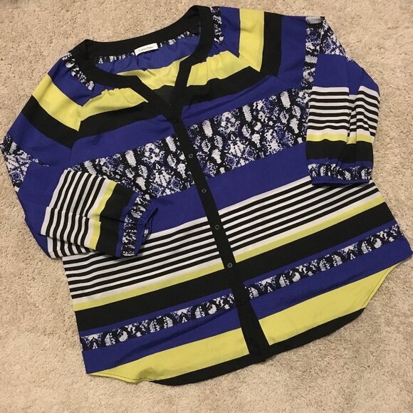 Calvin Klein Modern Colourblock Print Sheer Button Down Tunic Blouse - Picture 11 of 15